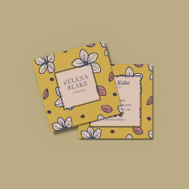 エレガント黄モダンフローラ – シック スクエア名刺