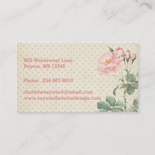 エレガント黄淡い色の青水玉模様英バラB 名刺 (裏面)