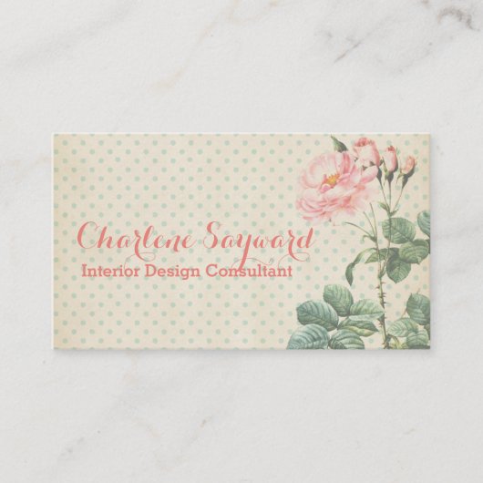 エレガント黄淡い色の青水玉模様英バラB 名刺 (正面)