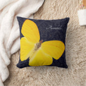 エレガント黄色い蝶の黒いダマスク追加名 クッション (ブランケット)