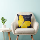 エレガント黄色い蝶の黒いダマスク追加名 クッション (椅子)