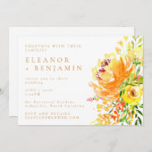 エレガント黄色の水色のフローラスタイリッシュ結婚の 招待状 (正面/裏面)