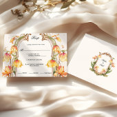 エレガント黄鮮やか色と金ゴールドのフローラ結婚 出欠カード