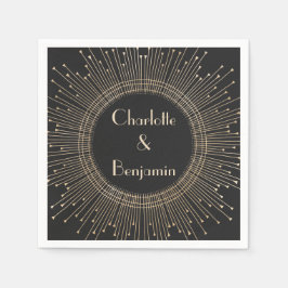 エレガント黒および金ゴールドヴィンテージのアールデコ結婚 スタンダードカクテルナプキン