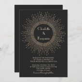 エレガント黒および金ゴールドヴィンテージのアールデコ結婚 招待状 (正面/裏面)