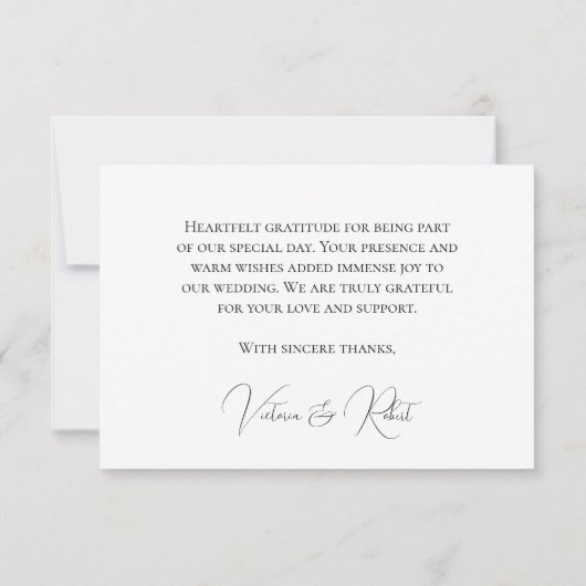 エレガント黒と白モダン結婚の サンキューカード (裏面)