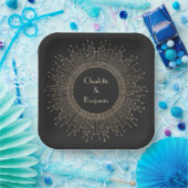 エレガント黒と金ゴールドのアールデコ結婚のカスタム ペーパープレート (パーティー)