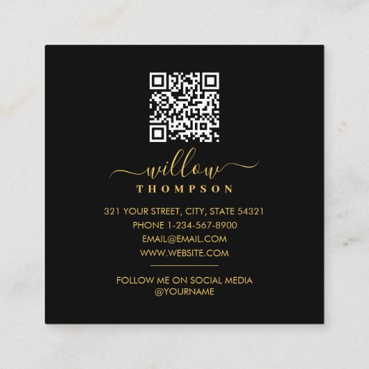 エレガント黒と金ゴールドのバルーンイベントプランナー スクエア名刺 (裏面)