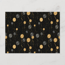 エレガント黒と金ゴールドのバルーン シーズンポストカード