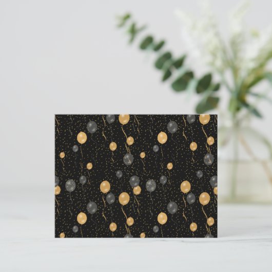 エレガント黒と金ゴールドのバルーン シーズンポストカード (スタンド正面)