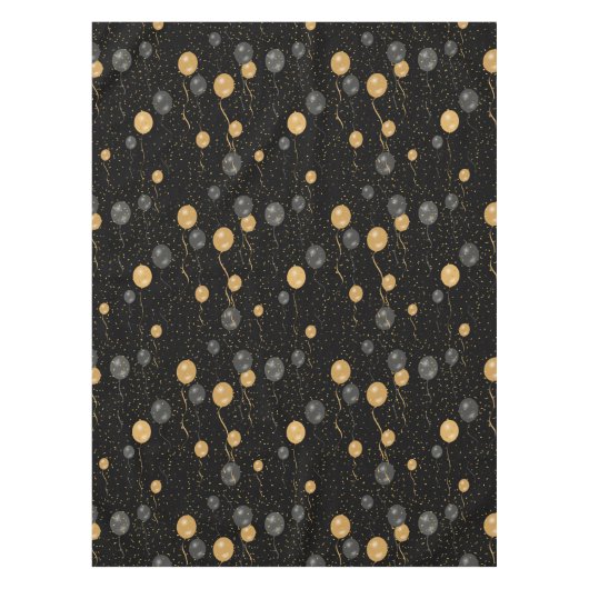 エレガント黒と金ゴールドのバルーン テーブルクロス (正面)