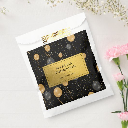 エレガント黒と金ゴールドのバルーン フェイバーバッグ (封をした状態)