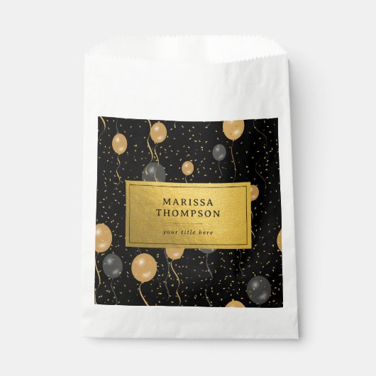 エレガント黒と金ゴールドのバルーン フェイバーバッグ (正面)