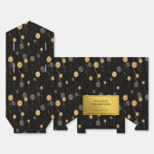 エレガント黒と金ゴールドのバルーン フェイバーボックス (見開き)