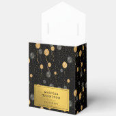エレガント黒と金ゴールドのバルーン フェイバーボックス (見開き)