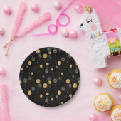 エレガント黒と金ゴールドのバルーン ペーパープレート (パーティー)