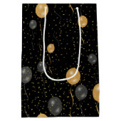 エレガント黒と金ゴールドのバルーン ミディアムペーパーバッグ (裏面)