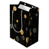 エレガント黒と金ゴールドのバルーン ミディアムペーパーバッグ (裏面アングル)