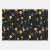 エレガント黒と金ゴールドのバルーン ラッピングペーパーシート (正面)