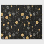 エレガント黒と金ゴールドのバルーン ラッピングペーパー (フラット)