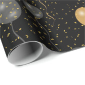 エレガント黒と金ゴールドのバルーン ラッピングペーパー (ロールコーナー)