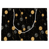 エレガント黒と金ゴールドのバルーン ラージペーパーバッグ (正面)