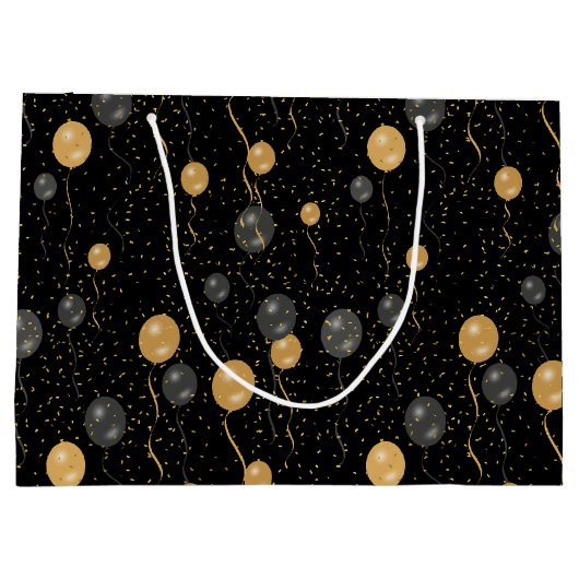 エレガント黒と金ゴールドのバルーン ラージペーパーバッグ (裏面)