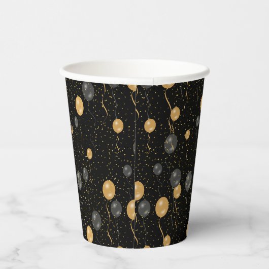 エレガント黒と金ゴールドのバルーン 紙コップ (右)