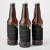 エレガント黒と金ゴールドのフローラの結婚緑 ビールラベル (ボトル)