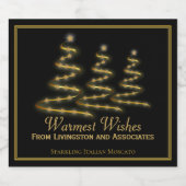 エレガント黒と金ゴールドを様式化したクリスマスツリー スパークリングワインラベル (シングルラベル)