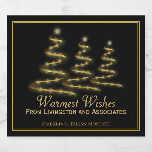 エレガント黒と金ゴールドを様式化したクリスマスツリー スパークリングワインラベル (シングルラベル)
