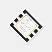 エレガント黒と金ゴールドストライプの結婚の スタンダードカクテルナプキン (角)