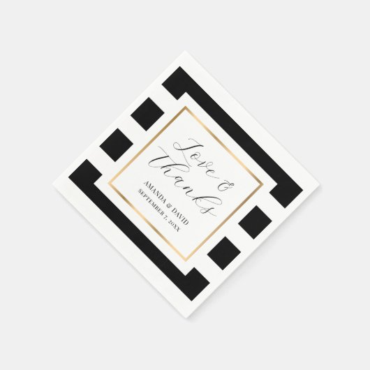 エレガント黒と金ゴールドストライプの結婚の スタンダードカクテルナプキン (角)