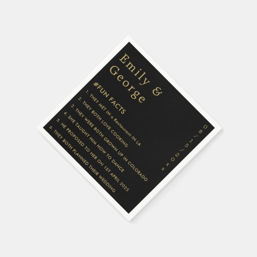 エレガント黒と金ゴールドモダンのおもしろいの結婚事実 スタンダードカクテルナプキン (角)