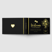 エレガント黒と金ゴールドモノグラムの結婚の ゲストブック (全面)