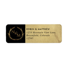 エレガント黒と金ゴールドモノグラムの結婚の ラベル