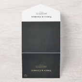 エレガント黒と金ゴールドモノグラ素朴ム結婚ズ オールインワン招待状 (外側)