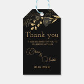 エレガント黒と金ゴールド葉の結婚フローラ ギフトタグ (裏面)