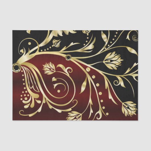 エレガント黒と金ゴールド、ヴィンテージダマスク 薄葉紙 (正面)
