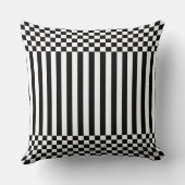 エレガント黒のジオメトストライプリと市松模様に白 クッション (裏面)