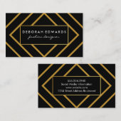 エレガント黒の幾何学的金ゴールド線 名刺 (正面/裏面)