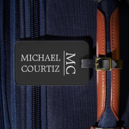 エレガント黒シンプルモノグラムの色 ラゲッジタグ