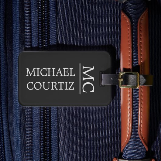 エレガント黒シンプルモノグラムの色 ラゲッジタグ (正面インサイチュ4)