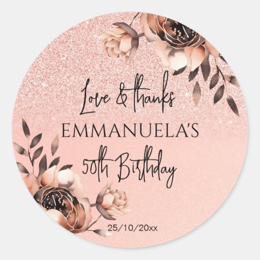 エレガント黒バラ金ゴールド感謝してい生誕生日 ラウンドシール (正面)