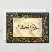 エレガント黒フローラフェイク金ゴールド サンキューカード (正面)