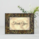 エレガント黒フローラフェイク金ゴールド サンキューカード (スタンド正面)
