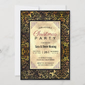 エレガント黒フローラフェイク金ゴールド 招待状 (正面)