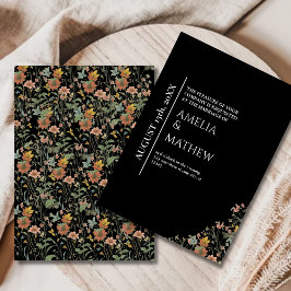 エレガント黒フローラモダンボタニッ結婚クス 招待状
