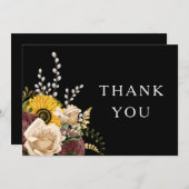 エレガント黒フローラ結婚ズ サンキューカード (正面/裏面)