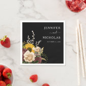 エレガント黒フローラ結婚ズ スタンダードカクテルナプキン (インサイチュ)